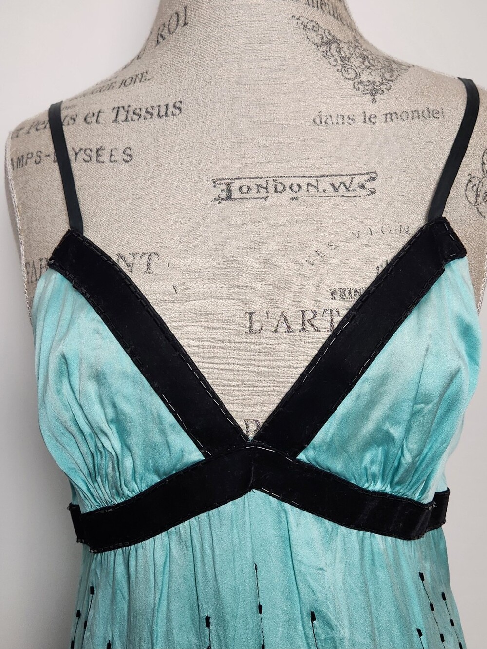 Blue Silk Lace Velvet Beaded Camisole - Picture 6 of 13